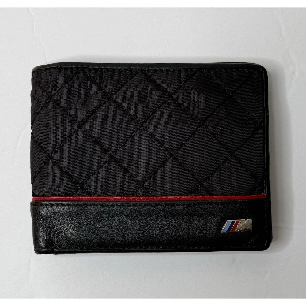 BMW M Series Quilted Nylon & Leather Bifold Wallet Black Car Lover Rare Dad